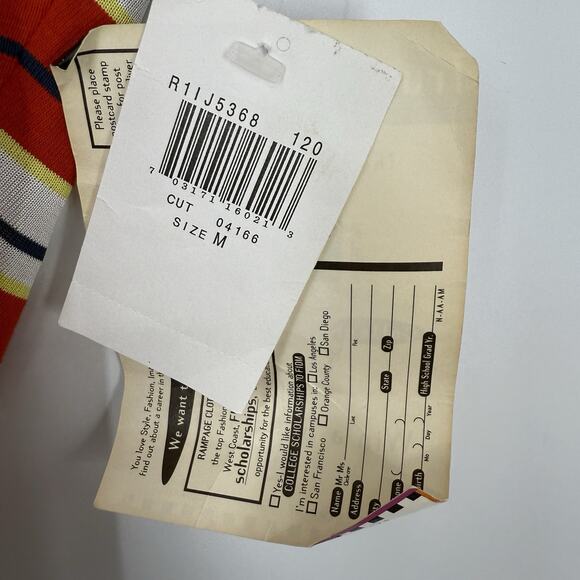 Rampage Vintage Deadstock Crop Top size Medium Highneck Red multi Stripe zipper - Picture 5 of 11